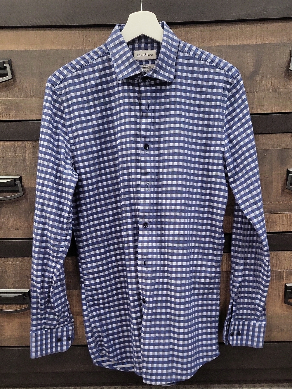 le chateau Blue and White Check Dress Shirt